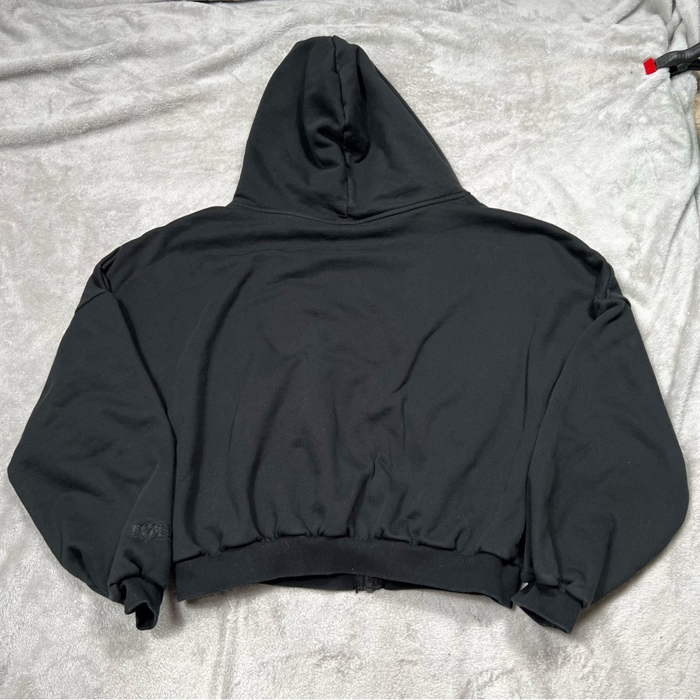Popflex Cloud Cropped Oversized Hoodie Womens M/L Black Full Zip Sweatshirt - Picture 6 of 10